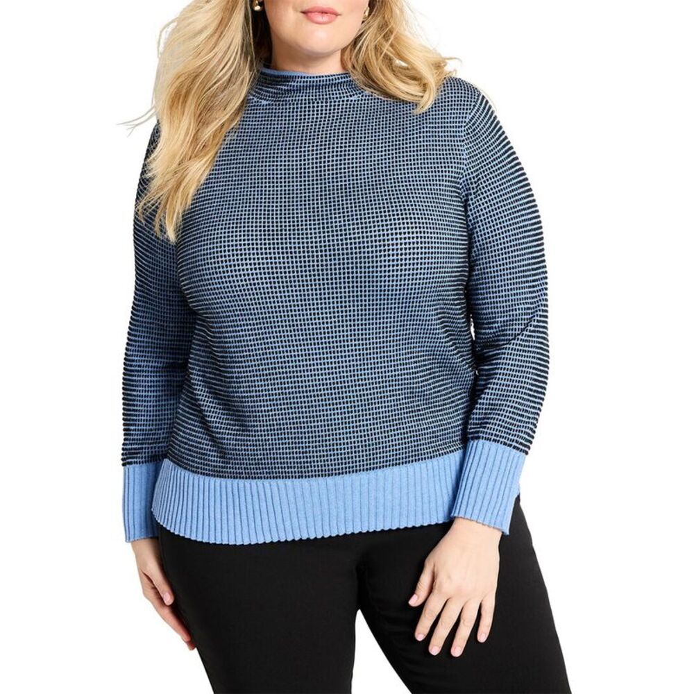 Nic+Zoe Womens Plus Funnel Neck Pixel Knit Sweater, Blue